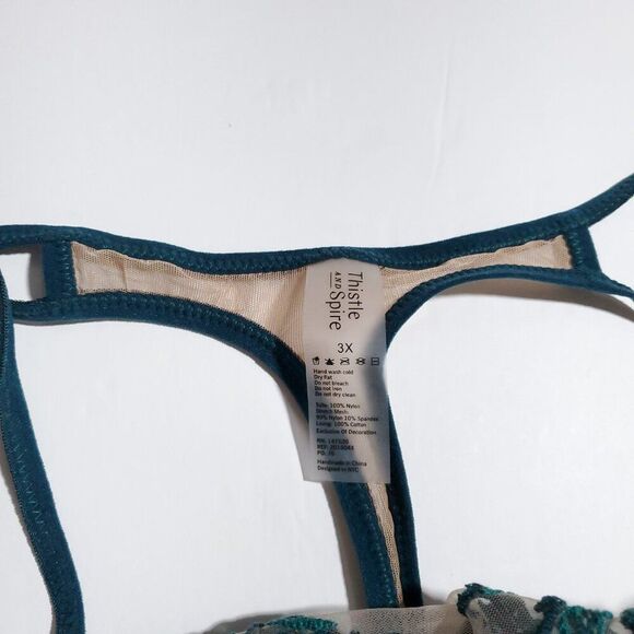 Thistle And Spire Brooklyn Haze Thong Sheer Emerald Biscotti Green Plus Size 3X - Picture 6 of 7